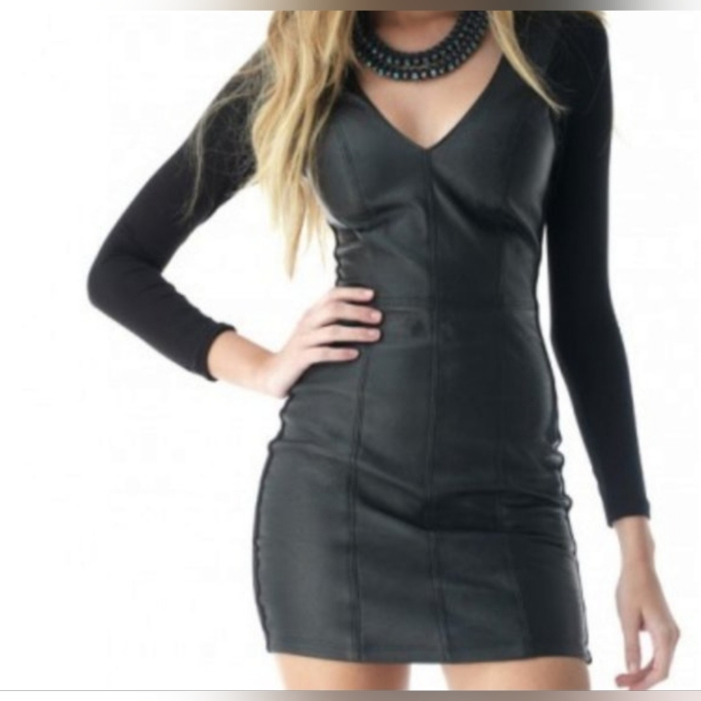 The Famous "SKY" Brand WHITE Long Sleeve Leather Bodycon Dress